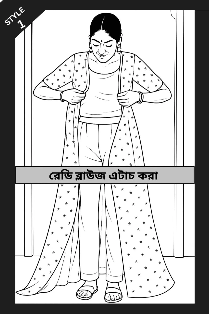 স্টাইল ১ঃ রেডি ব্লাউজ এটাচ করা
